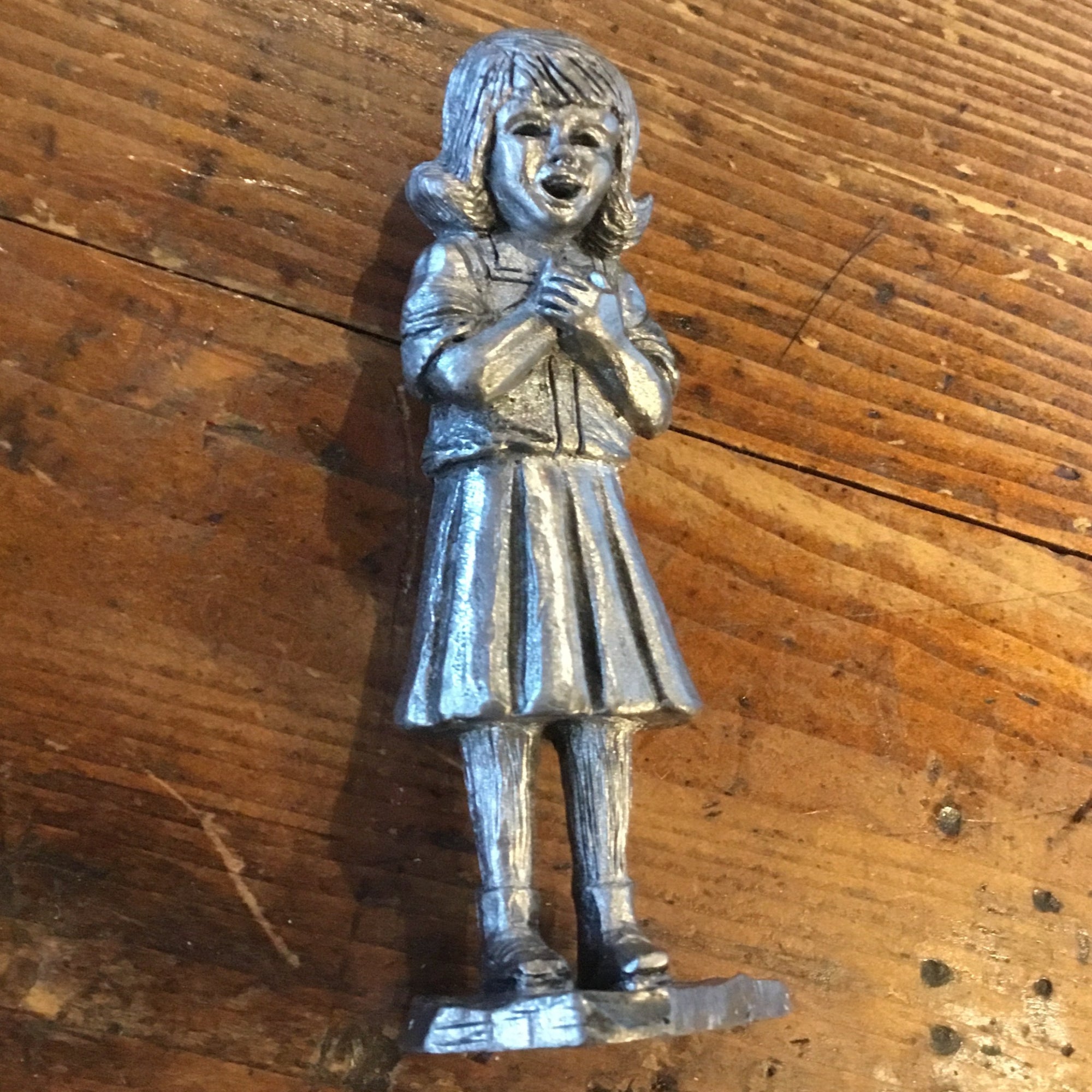 Michael Ricker popular Pewter Sculpture Girl Sitting On A Tree Branch 1983 3x4.5”, featu