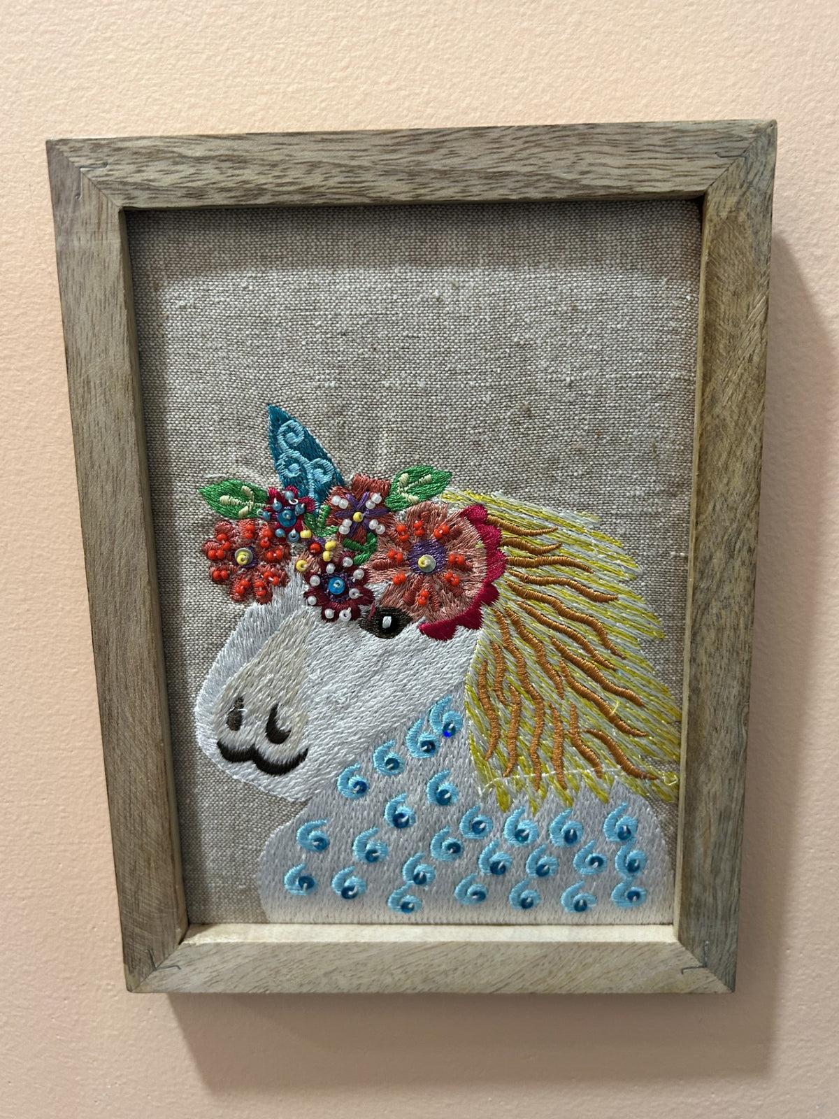 Hand Embroidered Critter in Wooden frame