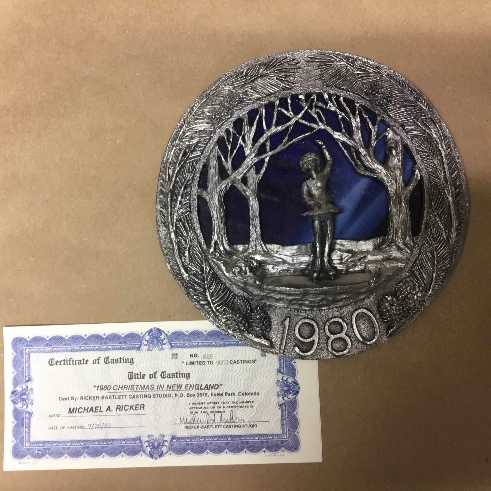 Limited edition hand cast pewter &quot;Christmas&quot; series plates by Michael Anthony Ricker