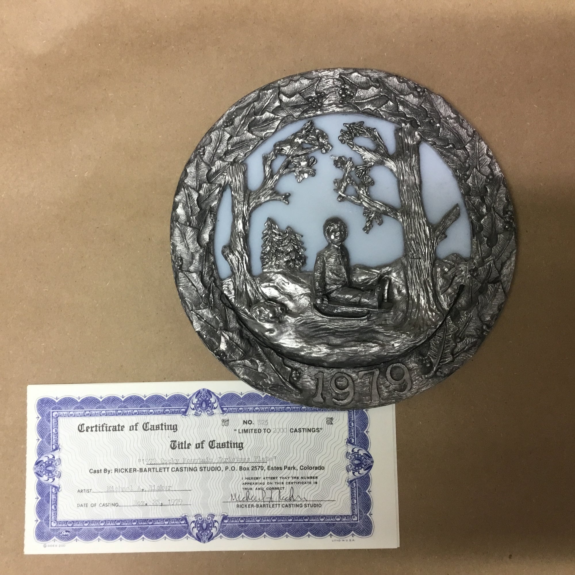 Limited edition hand cast pewter &quot;Christmas&quot; series plates by Michael Anthony Ricker