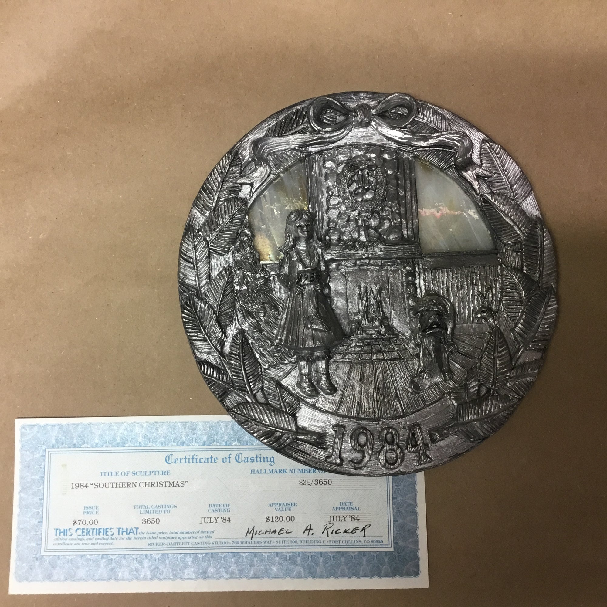 Limited edition hand cast pewter &quot;Christmas&quot; series plates by Michael Anthony Ricker